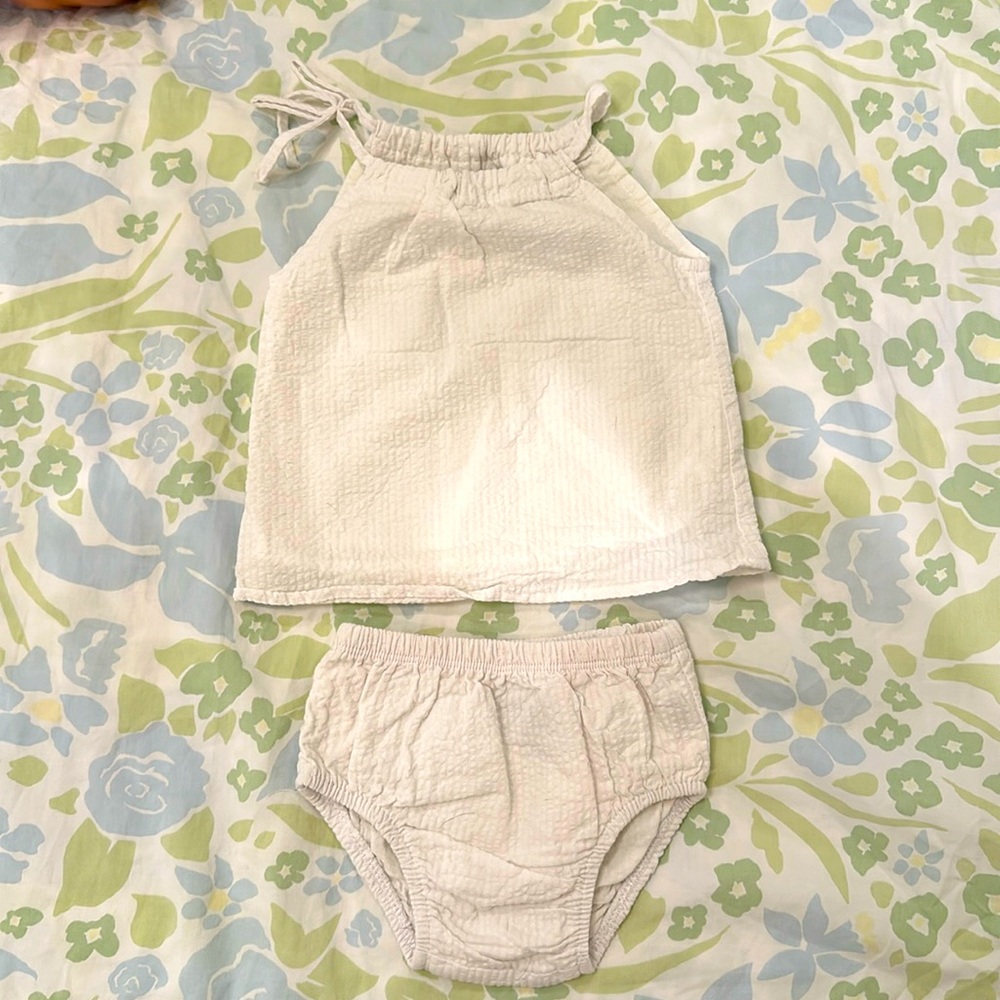Frenchie 2 piece white seersucker bloomer set